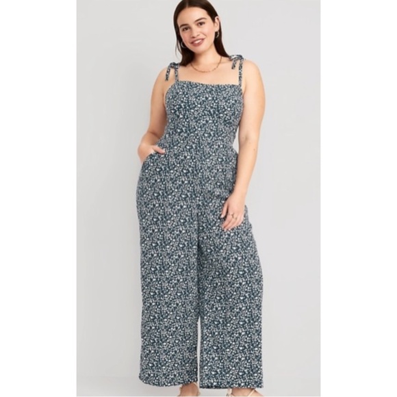 Old Navy Floral Linen-Blend Tie Shoulder Corset Cami Jumpsuit XXL Plus Size - Picture 1 of 8